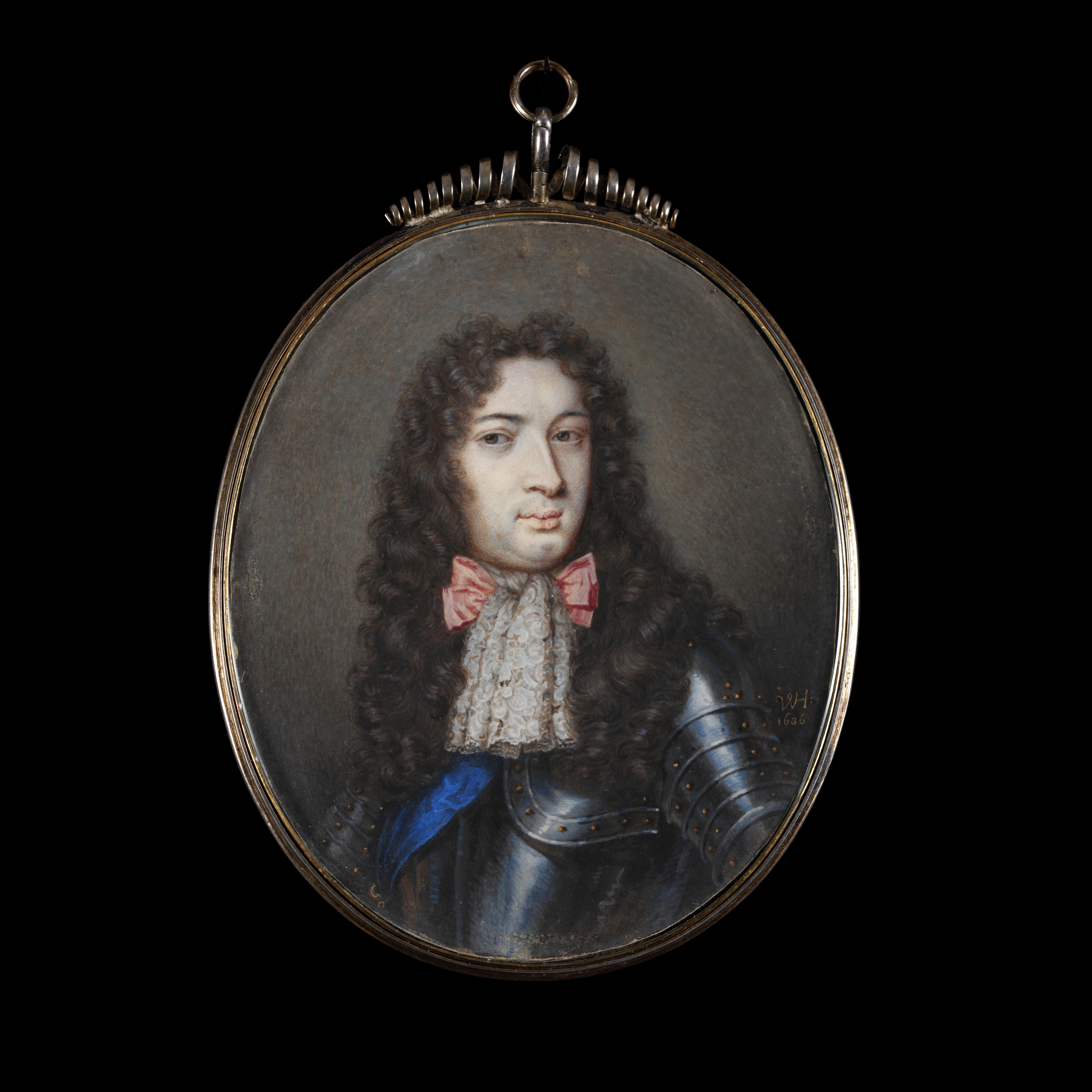 Portrait miniature of Louis de Duras, 2nd Earl of Feversham (c.1641-1709), facing right in gilt-studded armour, lace cravat and wearing the Sash of the St. Esprit